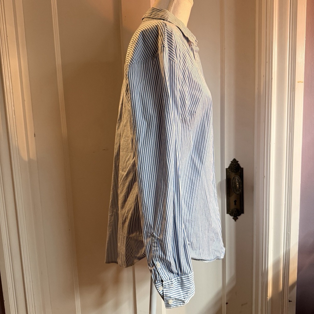 A New Day Womens Long Sleeve Button Up Shirt Blue/White Striped Size XL - Picture 2 of 7